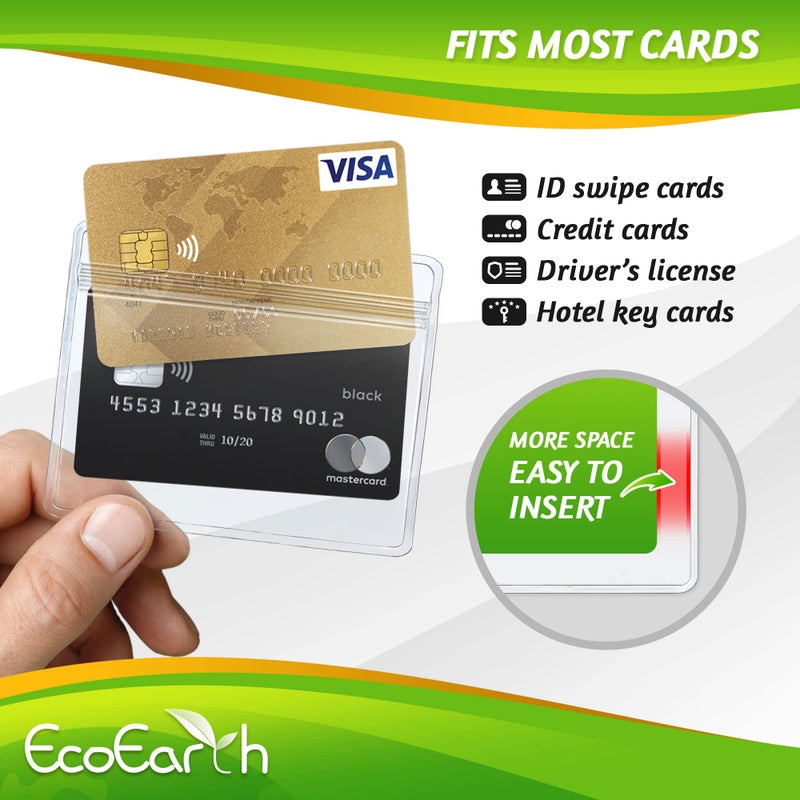 EcoEarth - Horizontal Card Protector w/Soft Edge - Sealable Fits 3.5x2.25 Inch Insert, Clear, 100 Pack - Waterproof ID Badge Holder - Plastic Name Tag Holder Bulk - Image 5